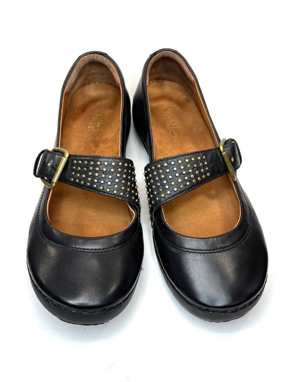 Vionic Goleta Orthaheel Technology Black Studded Mary Jane Shoes | 10